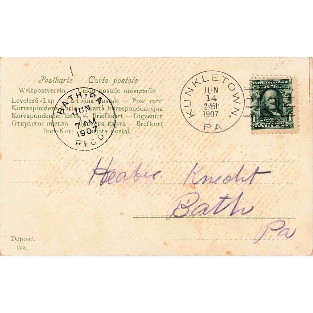 Kunkletown Pennsylvania PA 1907 Divided Back Postcard Alpine Girl Basket Chalet - Picture 2 of 2